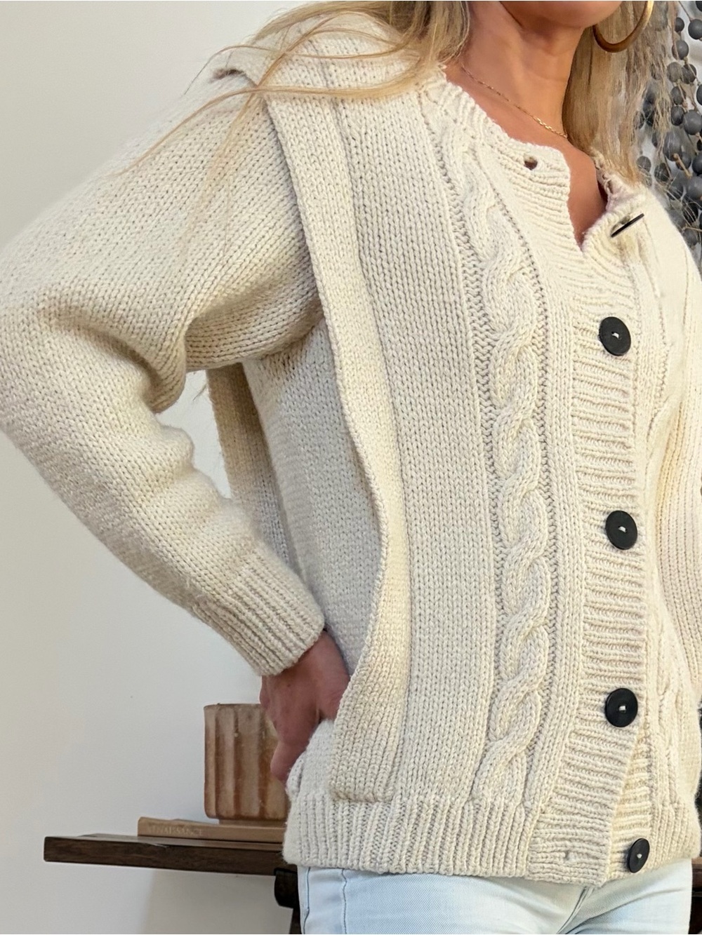 Apiece Apart Cream Cable-Knit Button Wool / Alpaca Cardigan XS - Picture 3 of 10
